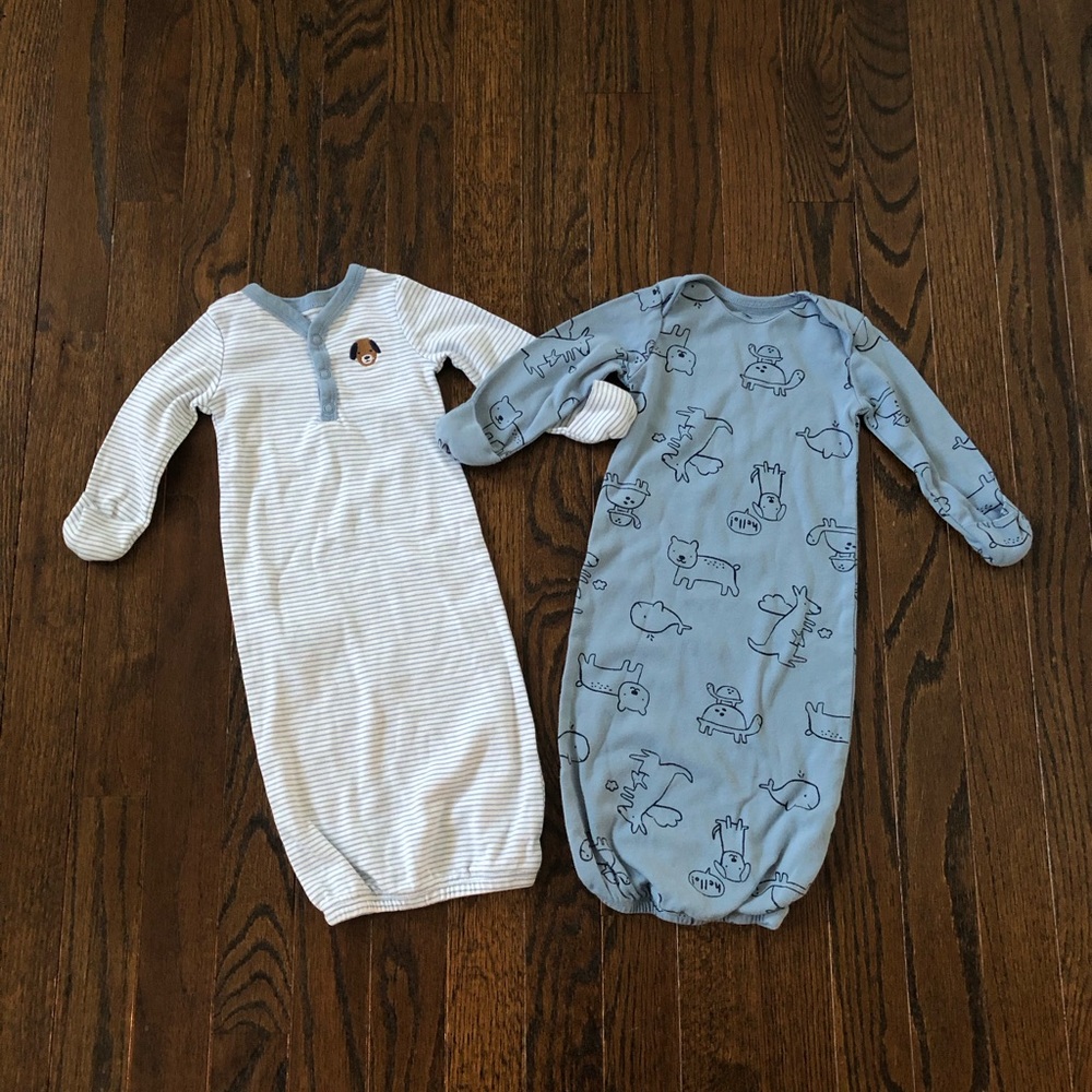 Carter’s Infant Boys 3M 2-Pack Blue Striped Dogs & Animals Sleeper Gowns - EUC!